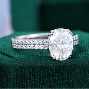 Anillo de diamante de corte ovalado Vintage con compromiso de moissanita de corte redondo, anillo de diamante artístico único, conjunto nupcial, anillo de promesa, joyería - Product Image 4