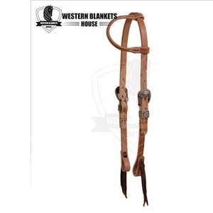 Cabecera de caballo de una oreja de cuero Argentino de la mejor calidad con hebilla de latón plateado Diseño de cuentas personalizable - Product Image 1