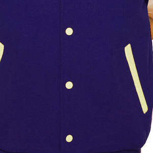 Men's <b>Purple</b> <b>Varsity</b> <b>Jacket</b> With Beige Leather Sleeves Turn-down Collar Button Closure Preppy Style Autumn Wear - Product Image 4