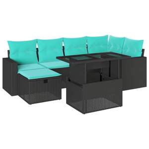 Ensemble de canapés de jardin en polyrotin noir avec coussins, 7 pièces, mobilier d'extérieur de style contemporain pour jardin, capacité 6 personnes - Product Image 2