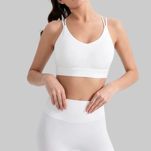 Soutien-gorge de sport sans couture pour femme, dos croisé, couleur unie, maintien moyen, haut de yoga - Product Image 5
