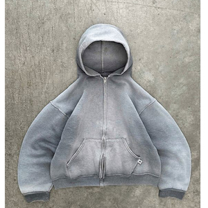 Sweat-shirt à capuche personnalisé pour homme, en molleton bouclette 100% coton, épais et respirant, coupe oversize, style vintage Y2K, effet délavé à l'acide et teinture dip dye, pour l'hiver - Product Image 1