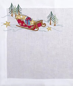 Custom Wholesale Embroidery Sleigh & <b>Christmas</b> <b>Tree</b> Placemat Napkin Set 100% Linen Machine Washable Mats for Holiday Home Events - Product Image 3