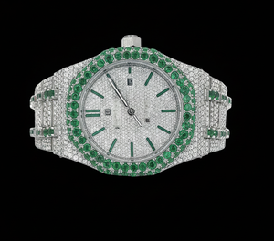 นาฬิกาข้อมือผู้ชายสุดหรู ดีไซน์คลาสสิก สายสตีล ประดับเพชร VVS มอยส์ซาไนต์ พร้อมเพชรสีเขียว ระบบจักรกล - Product Image 1