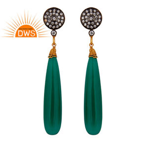 เครื่องประดับทำมือจากอินเดีย ดีไซน์สวยงาม ประดับด้วยเพทายสีขาวและพลอยสีเขียว ทำจากเงินแท้ 925 ชุบทอง 18K ต่างหู - Product Image 4