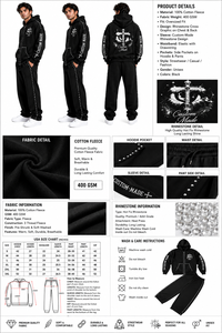 Premium Custom Rhinestone Tracksuit <b>Set</b> Men Black Zip Up Hoodie Jogger Pants Cotton Fleece Streetwear Outfit Full <b>Set</b> Oversized - Product Image 6