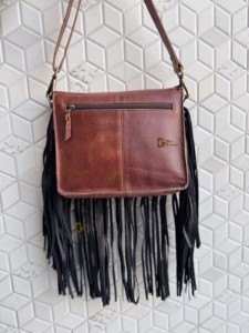 Bohemian Genuine Leather Crossbody Bag With Tassel Fringe Boot Stitch Women's Hand Bag All Seasons Daily Use - Product Image 4