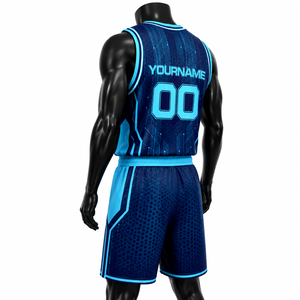Custom Sublimated Breathable Basketball Jersey <b>Set</b> Unisex V-Neck Sleeveless Team Uniform Blue Mesh Moisture Wicking Athletic Fit - Product Image 4