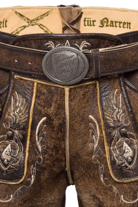 Men Bavarian Lederhosen <b>Shorts</b> Brown Solid Embroidered Traditional Trachten Mid Waist Vintage Style Eco-Friendly 360g Button Fly - Product Image 3