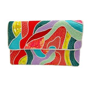 Elegante bolso de mano con bordado de cuentas para invitadas de boda, moderno bolso de mano bordado a mano con cuentas de semillas y estilo vintage. - Product Image 2