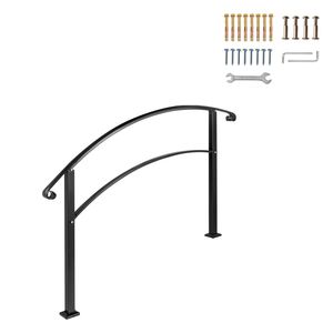 Corrimano in Ferro Battuto Nero per Esterni, Dispositivo di Assistenza Flessibile per 1-3 Gradini - Product Image 1