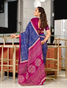 Sari en coton pur tissé à la main avec impression bloquée - Product Image 3