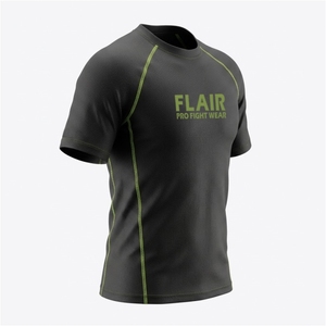 Flair Men's Long Sleeve <b>Compression</b> <b>Shirt</b> <b>Black</b> And green O-Neck Knitted Polyester Quick Dry Sporty Fit - Product Image 4