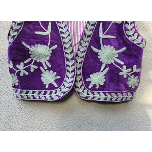 Women's <b>Purple</b> Velvet Embroidered Vest Sleeveless Floral Bohemian Open Front V-neck <b>Waistcoat</b> Autumn Casual Outerwear gift - Product Image 5