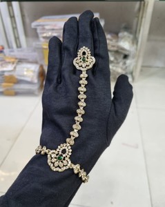Brazalete esclavo Hathphool chapado en oro antiguo con circonita cúbica talla pera y anillo de dedo, arnés de mano tradicional para boda, para mujer, al por mayor - Product Image 6