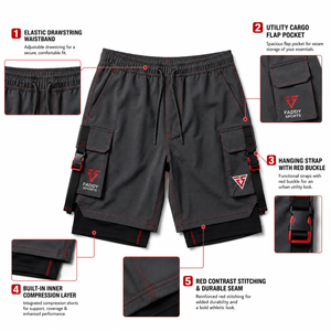 Shorts de course 2-en-1 pour hommes avec poches cargo, séchage rapide, pour la gym, l'entraînement, avec doublure de compression, vêtements de sport - Product Image 6