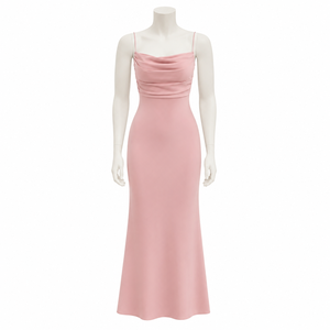 Robe longue élégante en satin rose poudré à col bénitier avec bretelles réglables |   Robe longue moulante pour soirée, cocktail, mariage - Product Image 1