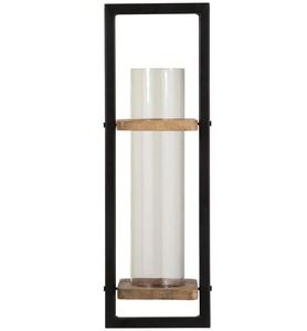 เชิงเทียนโลหะสีดำทันสมัยพร้อมลายไม้ ทนความร้อน ตกแต่งบ้าน - Product Image 1