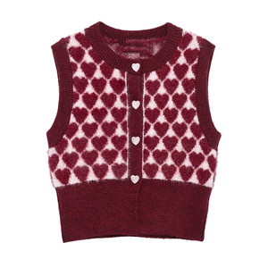 Chaleco de Punto para Mujer, Nuevo Modelo de Primavera, Cuello Redondo sin Mangas, Patrón de Corazón Jacquard, Estilo Europeo Americano, Moda Casual - Product Image 6