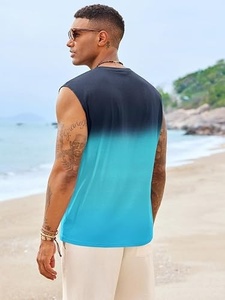 Débardeur sans manches dégradé pour homme, col rond, imprimé décontracté, respirant, en polyester tricoté, motif palmier bleu et noir - Product Image 2