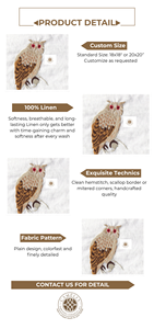 Serviette en lin avec hibou, broderie texturée ajoutant un attrait rustique unique et chaleureux. - Product Image 2