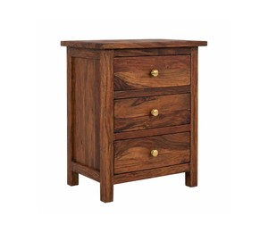 Solid <b>Wood</b> 3-Drawer Nightstand | <b>Rustic</b> Farmhouse Bedside <b>Table</b> | Dark Walnut Finish Bedroom Storage Furniture - Product Image 5