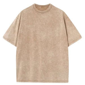 เสื้อยืดคอกลมแขนสั้นทรงหลวมสำหรับผู้ชาย ผ้าคอตตอนเจอร์ซีย์สีพื้น ผ้าถักย้อมสีเรียบ - Product Image 6
