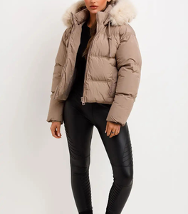 Women's High Quality Breathable Canvas Quilted Puffer <b>Jacket</b> <b>Fur</b> Hood Zipper Closure Winter <b>Short</b> Coat Lightweight Polyester - Product Image 5
