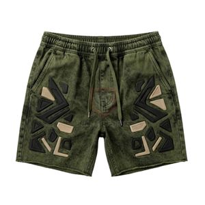 Shorts en denim délavé marron à coupe décontractée avec motif cactus, style streetwear, en coton épais, délavé vintage, pour homme, style rétro - Product Image 5