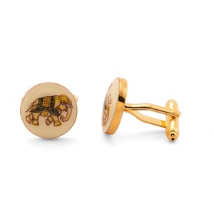 Mancuernillas de Latón para Hombre con Diseño Floral en Esmalte Azul - Joyería Formal Hecha a Mano para Bodas, Fiestas, Cumpleaños y Regalos - Product Image 1