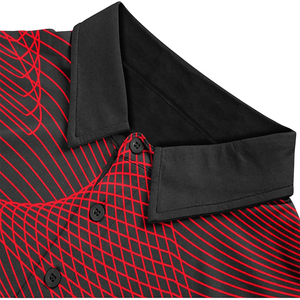 Men's Black Red Geometric Print Short Sleeve Polo Shirt Quick Dry Sporty Knitted Polyester <b>Top</b> - Product Image 6