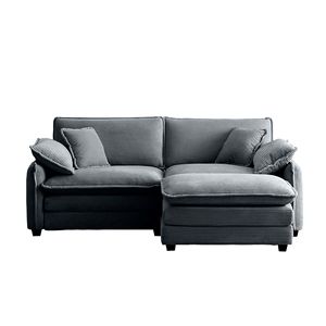 Two-Seater L-Shaped Grey Corduroy <b>Sofa</b> with Ottoman <b>Small</b> Living Spaces Suitable for Living Rooms - Product Image 4