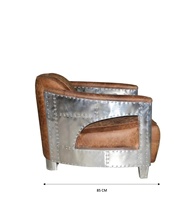 Canapé Aviateur en Cuir Tan Vintage de Style Européen, Fauteuil de Salon Industriel en Aluminium Aéronautique