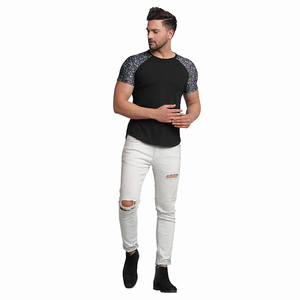 Men's <b>Raglan</b> <b>Sleeve</b> <b>T</b>-<b>Shirt</b> Black Geometric Pattern O-Neck Slim Fit Casual Style Jersey Knitted Short <b>Sleeve</b> Breathable - Product Image 6