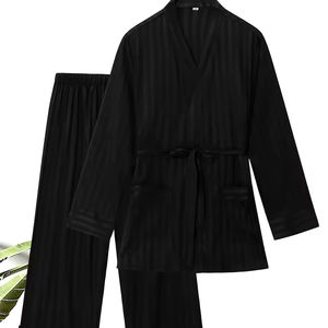 Nuevo Conjunto de Verano Personalizado de Bata de Seda y Camisón para Hombre, Pijama Fino de Seda Helada, Tallas Grandes, Ropa de Dormir Masculina - Product Image 1