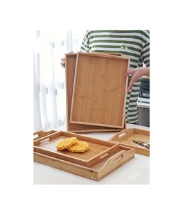 Plateau de service en bois massif fait à la main, plateau de petit-déjeuner avec poignées latérales pour café, thé, collations, décoration de table à manger - Product Image 5