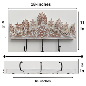 Smart Art Wood Carving Key <b>Rack</b> Organizer White Washed Handmade <b>Wall</b> Mounted Key Hanger Clothing Storage 3 <b>Hook</b> Engineered Wood - Product Image 6