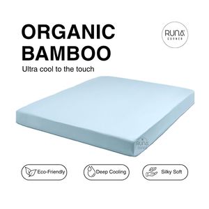Blue Organic Bamboo Fitted <b>Bed</b> <b>Sheet</b> Plain Dyed Eco-Friendly Deep Cooling Silky Soft All-Season Home Use - Product Image 1