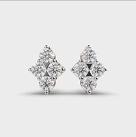 Boucles d'oreilles clous en diamant rond cultivé en laboratoire certifié IGI, or jaune/blanc et rose 18 carats, boucles d'oreilles fleur à quatre pierres de diamant