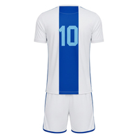 Ensemble d'uniformes de football unisexe blanc et bleu rayé, manches courtes, anti-humidité, col en V, respirant, grande taille, numéro 10 imprimé sur le devant