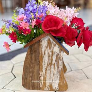 Fournitures de jardin artisanales, décoration intérieure, pots de fleurs / plantes avec design maison, bois de bateau recyclé, couleur originale, vente en gros - Product Image 3