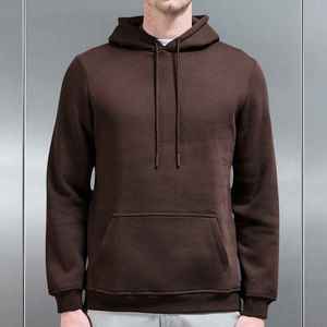 Sweat-shirt à capuche marron pour homme, coupe classique, 100% coton, molleton français, vêtement décontracté d'automne, tricot uni - Product Image 4