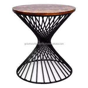 Table basse moderne en fil métallique avec plateau en bois de manguier, table d'appoint pour salon - Product Image 1