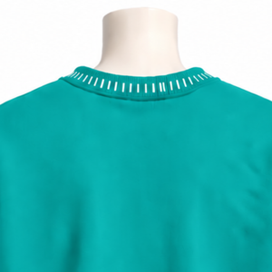 Mens Teal <b>Stitched</b> Border Distressed Crewneck Sweatshirt Loose Fit Pullover Long Sleeve Casual Streetwear Fashion Training Top - Product Image 4