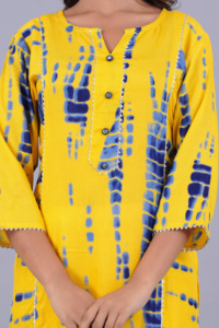 Women Yellow Tie <b>Dye</b> Printed Kurti with , 3/4 Sleeves Casual Ethnic Wear Straight Kurta for Daily Wear . - Product Image 5