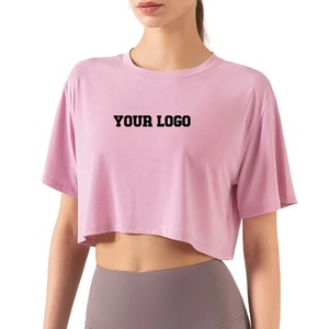 Premium Oversized <b>Crop</b> <b>Top</b> Pink Short Sleeve O-Neck 100% Cotton Jersey Breathable Casual With Logo Front Print OEM Manufacturer - Product Image 1