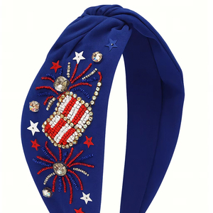 Diadema Patriótica con Nudo, Bandera Azul de EE. UU., Diadema con Cuentas, Diadema con Nudo de Pedrería para el 4 de Julio, Fuegos Artificiales, para Mujeres y Niñas 2026 - Product Image 1