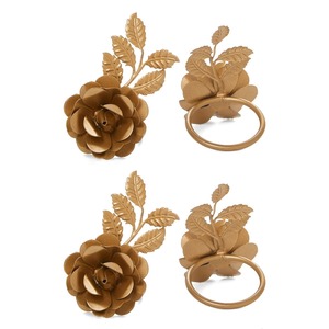 Juego de Servilleteros de Lujo en Oro Metálico con Diseño Floral para Cenas Formales, Anillos para Servilletas Sofisticados con Rosas y Hojas Doradas - Product Image 5