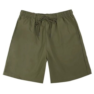 Shorts Oxford vert olive pour hommes avec taille élastique et poches, style décontracté - Product Image 2