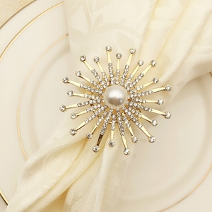 Pearl Flower Napkin <b>Ring</b> <b>Holder</b> Decorative Metal Napkin Buckle for Dining Table Wedding Hotel Banquet Bulk Supply - Product Image 1